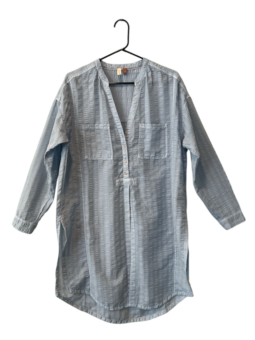 Pilcro by Anthropologie Seersucker Tunic Blue Long Sleeve Button Front small